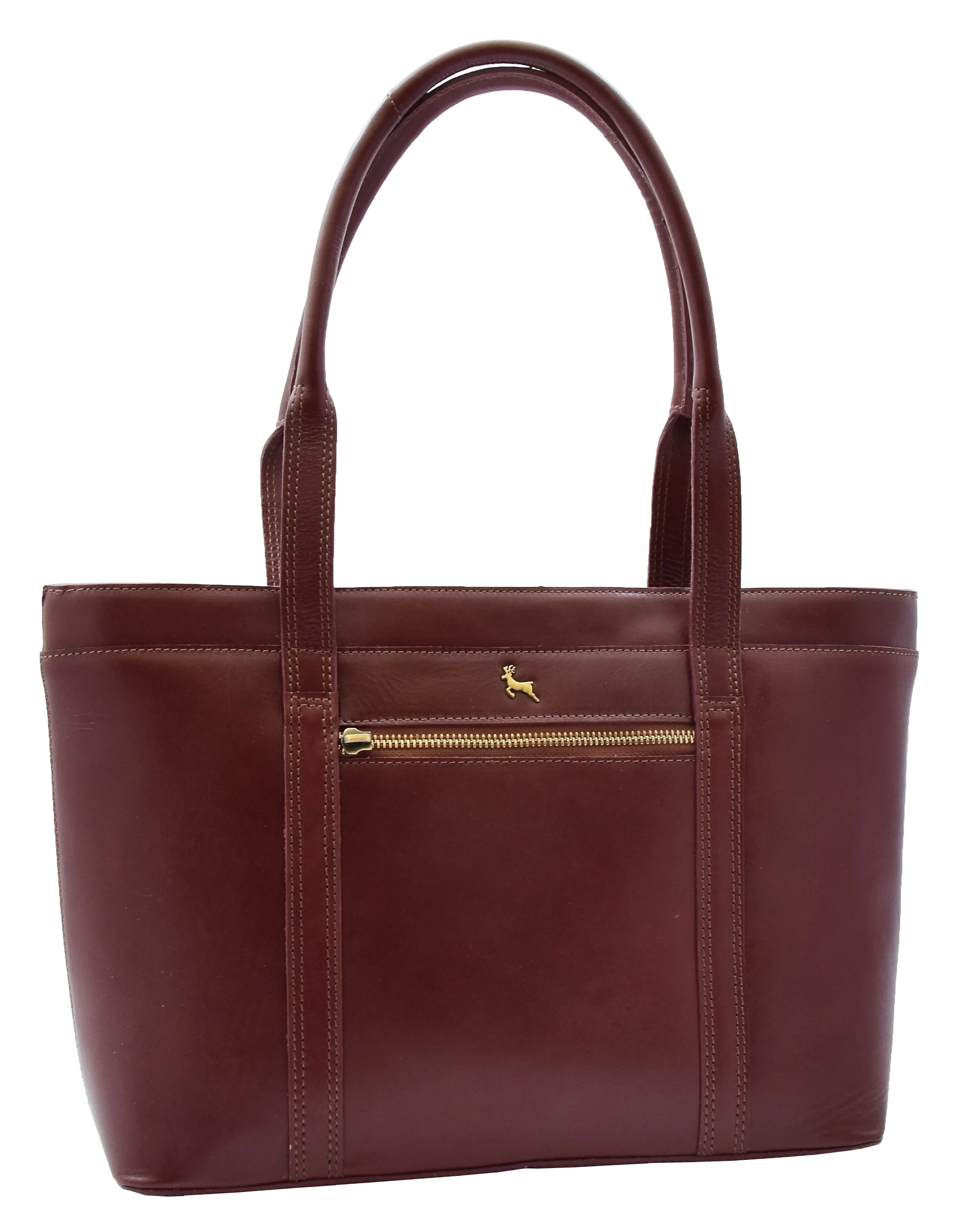 Womens Genuine Cowhide Leather Shoulder Bag Large Shopper Handbag Mazie Chestnut