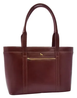 Womens Genuine Cowhide Leather Shoulder Bag Large Shopper Handbag Mazie Chestnut