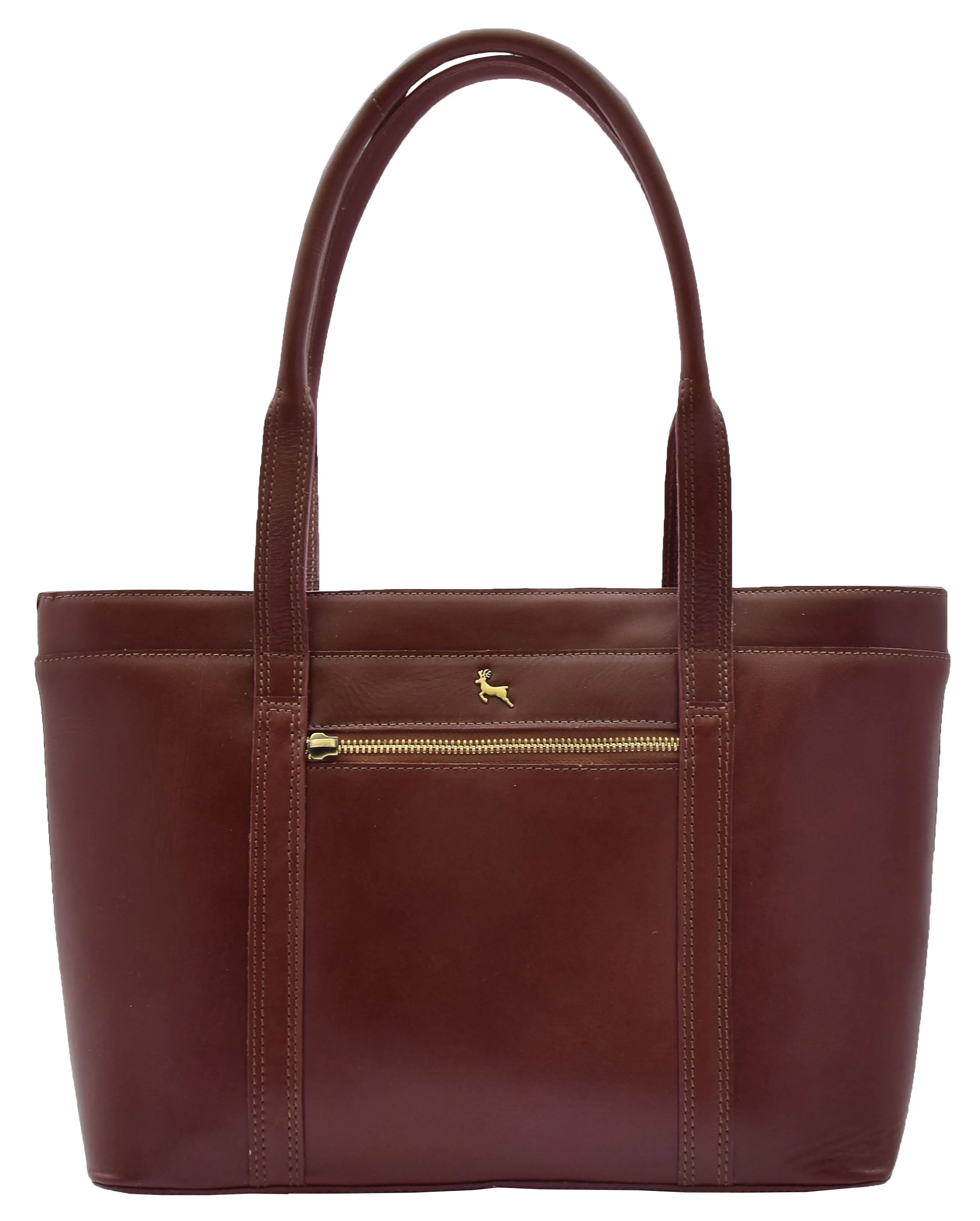 Womens Genuine Cowhide Leather Shoulder Bag Large Shopper Handbag Mazie Chestnut