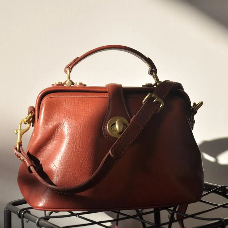 Womens Leather Doctors Bag Crossbody Purse