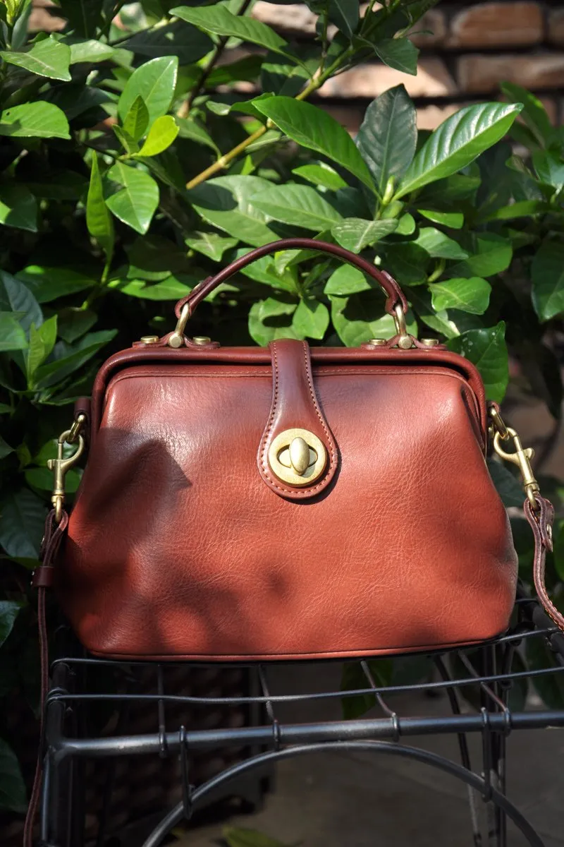 Womens Leather Doctors Bag Crossbody Purse