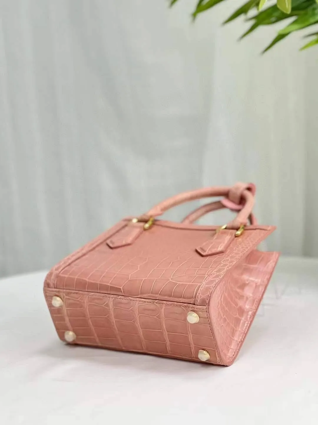 Womens Mini Shiny Crocodile Leather Top Handle Bag