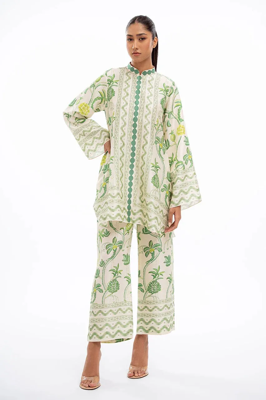Women's Off White Korean BSY Printed Co-Ord Set - BlackBeads