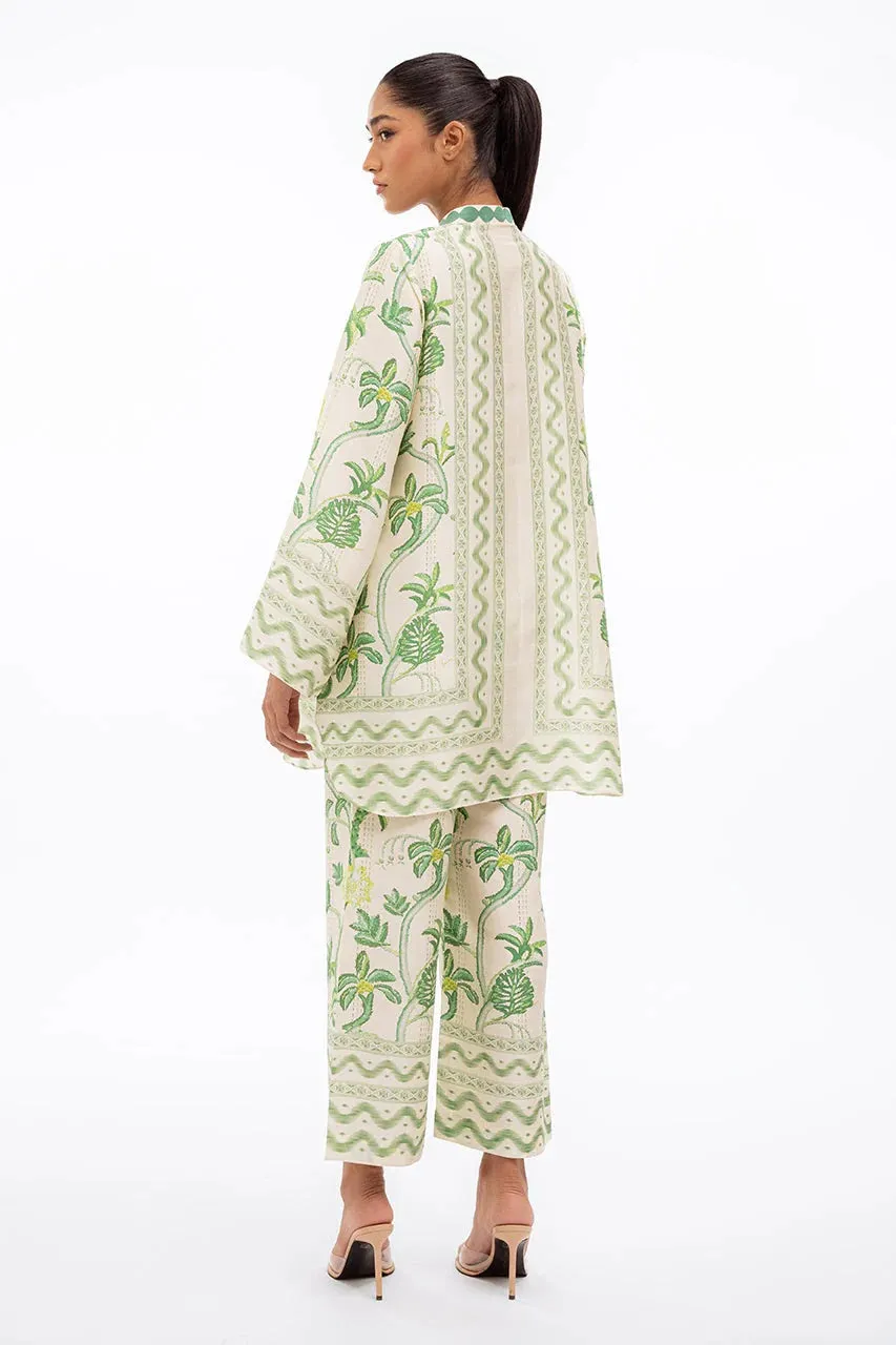 Women's Off White Korean BSY Printed Co-Ord Set - BlackBeads