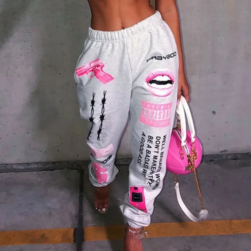 Women's Printed Fashionable Elastic Waist Sports Harem Pants
