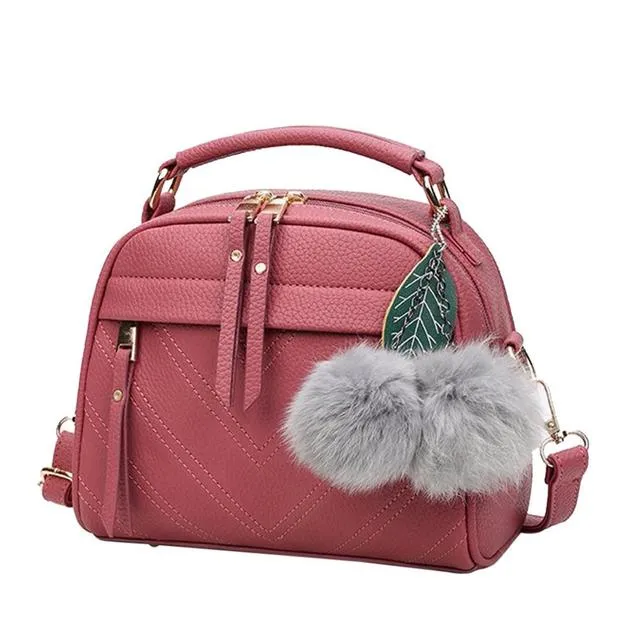 Women's Small Crossbody Bag – High-Quality PU Leather Shoulder Purse with Fur Ball Charm