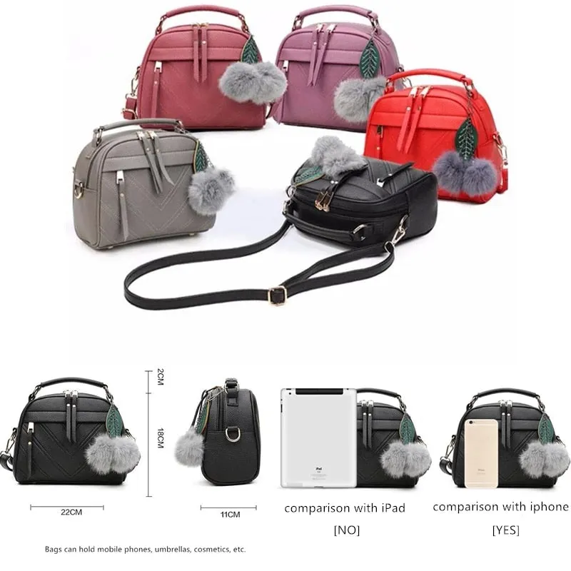 Women's Small Crossbody Bag – High-Quality PU Leather Shoulder Purse with Fur Ball Charm