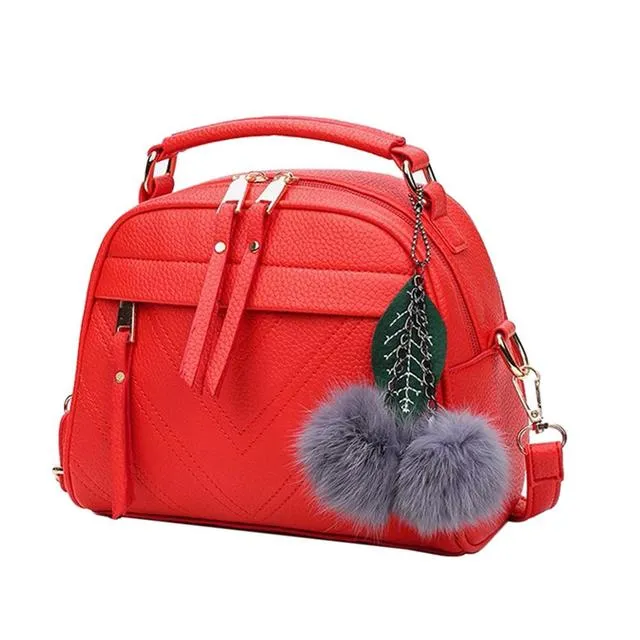 Women's Small Crossbody Bag – High-Quality PU Leather Shoulder Purse with Fur Ball Charm