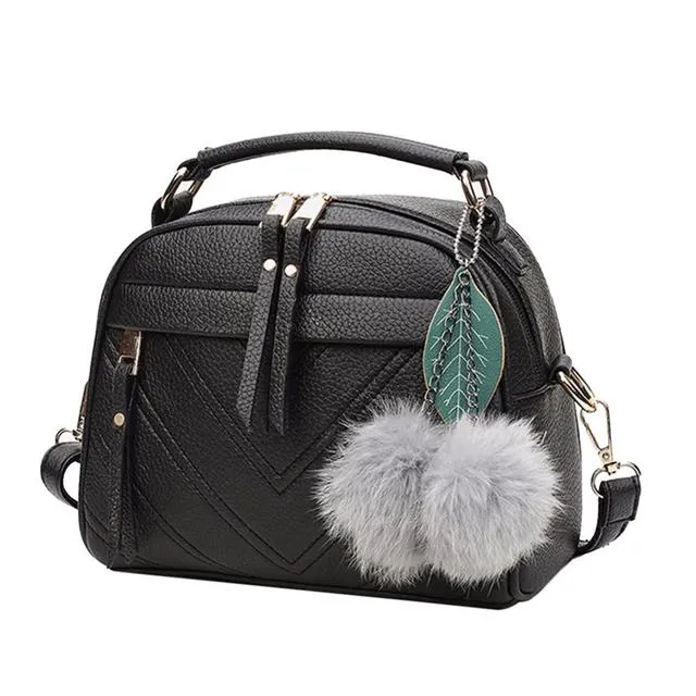 Women's Small Crossbody Bag – High-Quality PU Leather Shoulder Purse with Fur Ball Charm