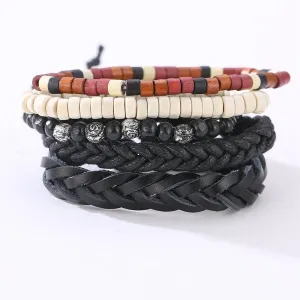 Wood Beaded Leather Bracelet