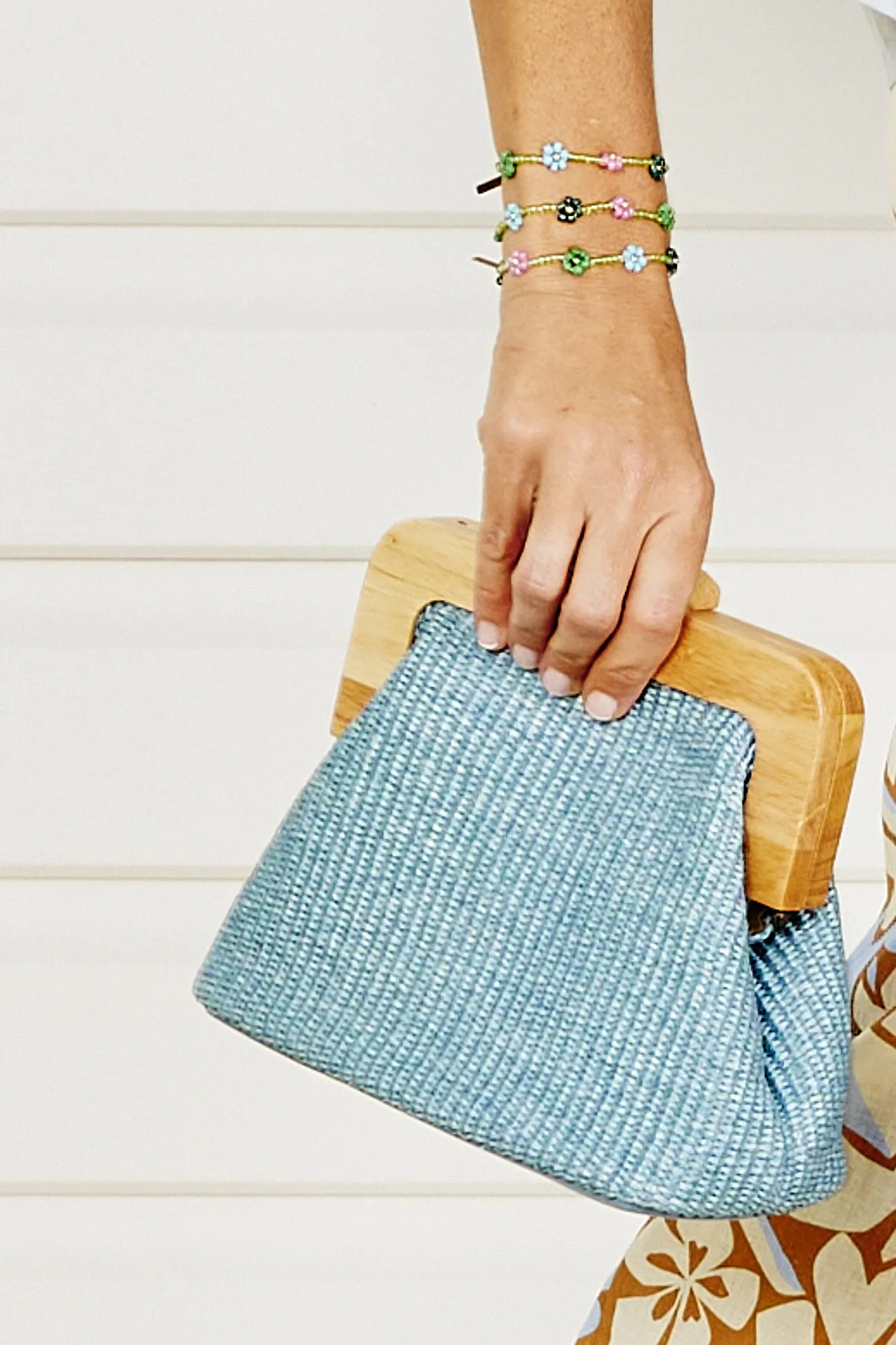 Wood Handle Clutch - Sky