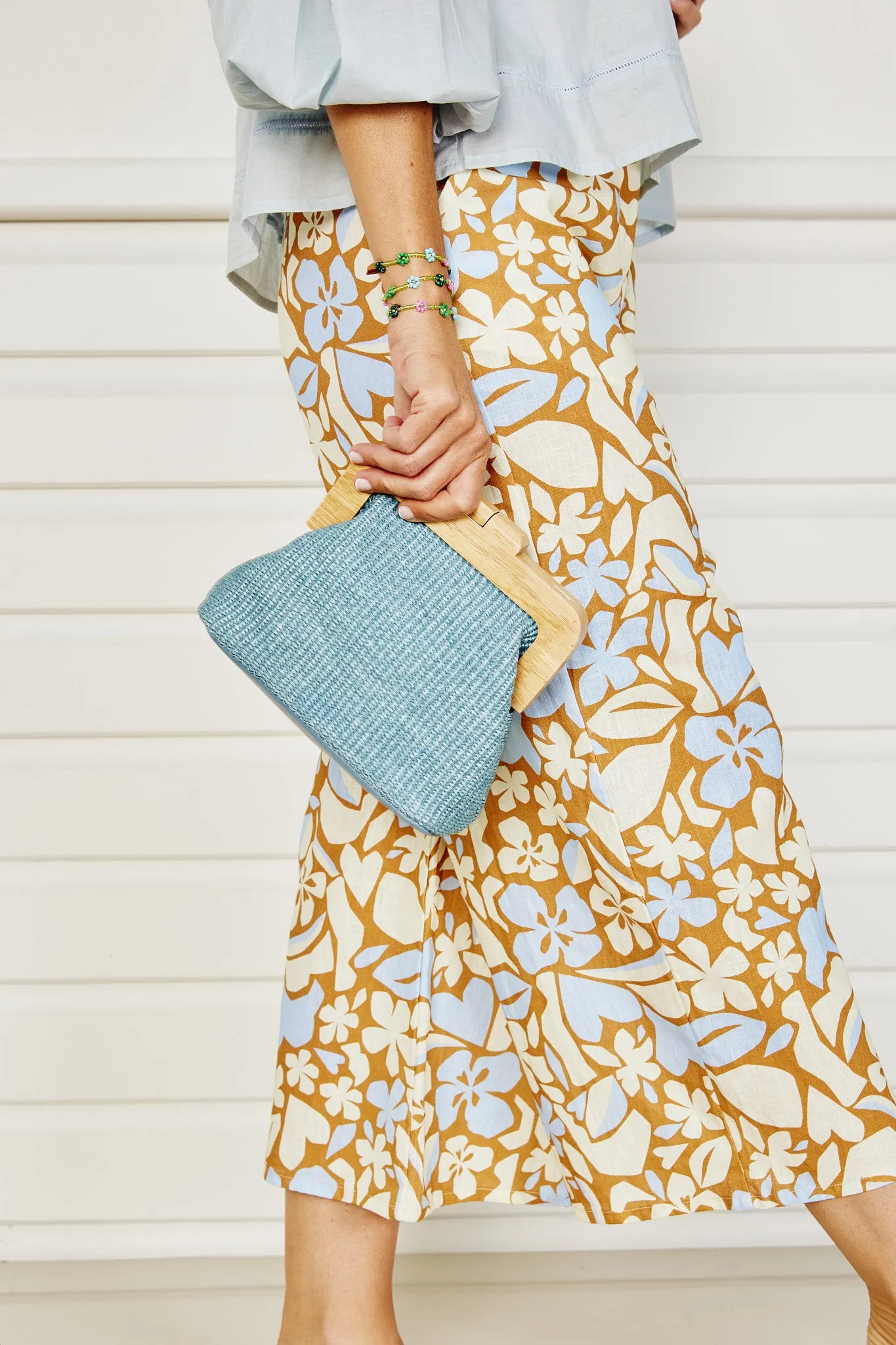 Wood Handle Clutch - Sky