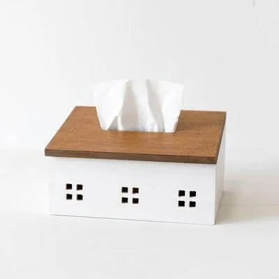 Wooden Nordic House Tissue Box