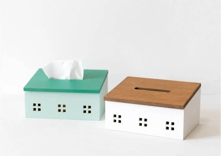 Wooden Nordic House Tissue Box