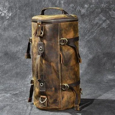 Woosir Mens Vintage Genuine Leather Cylindrical Backpack