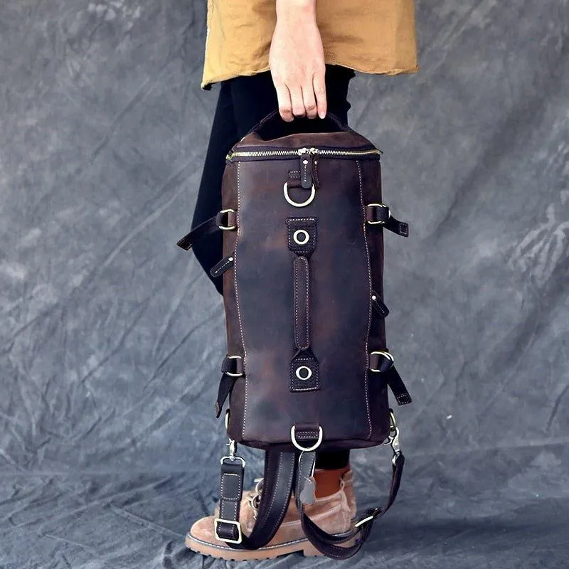 Woosir Mens Vintage Genuine Leather Cylindrical Backpack
