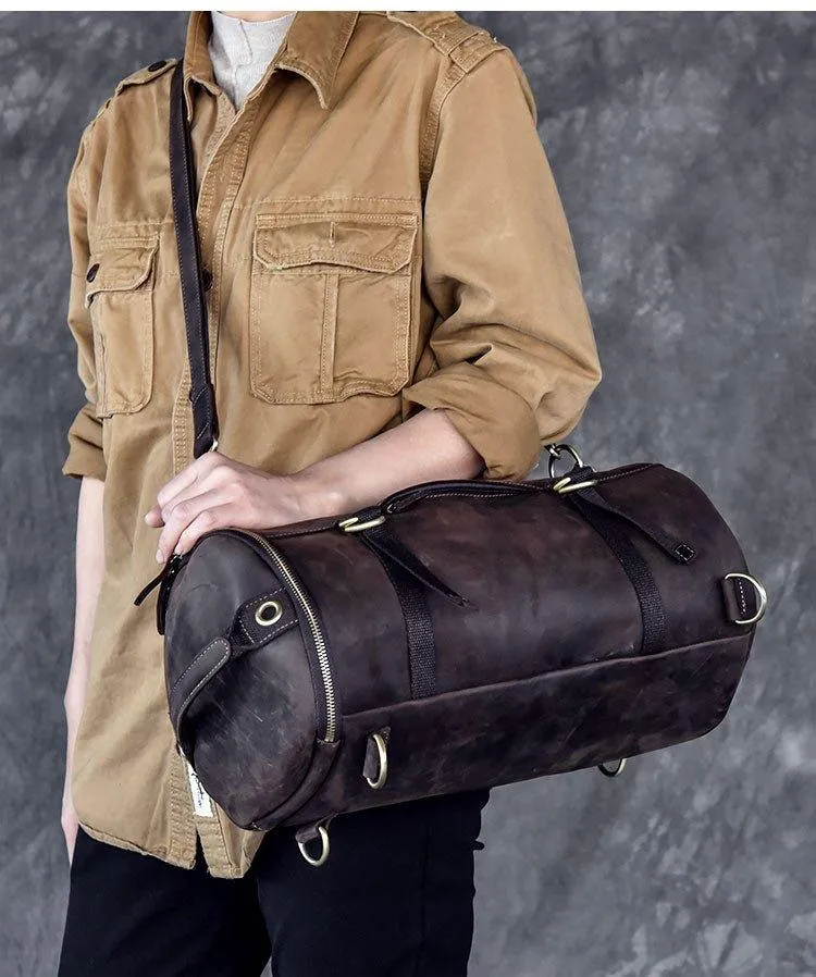 Woosir Mens Vintage Genuine Leather Cylindrical Backpack