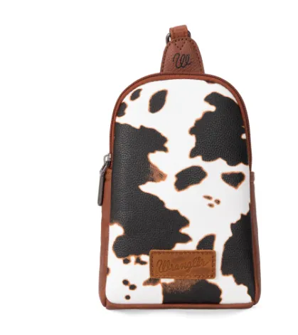 Wrangler Brown Cow Print Crossbody Sling Purse WG133-210BR