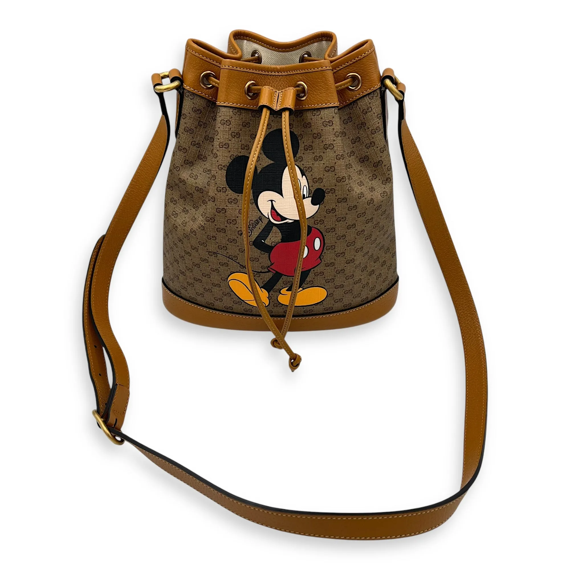 X Disney  Bucket Bag Brown in Coated Canvas, Gold hardware