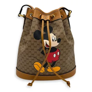 X Disney  Bucket Bag Brown in Coated Canvas, Gold hardware