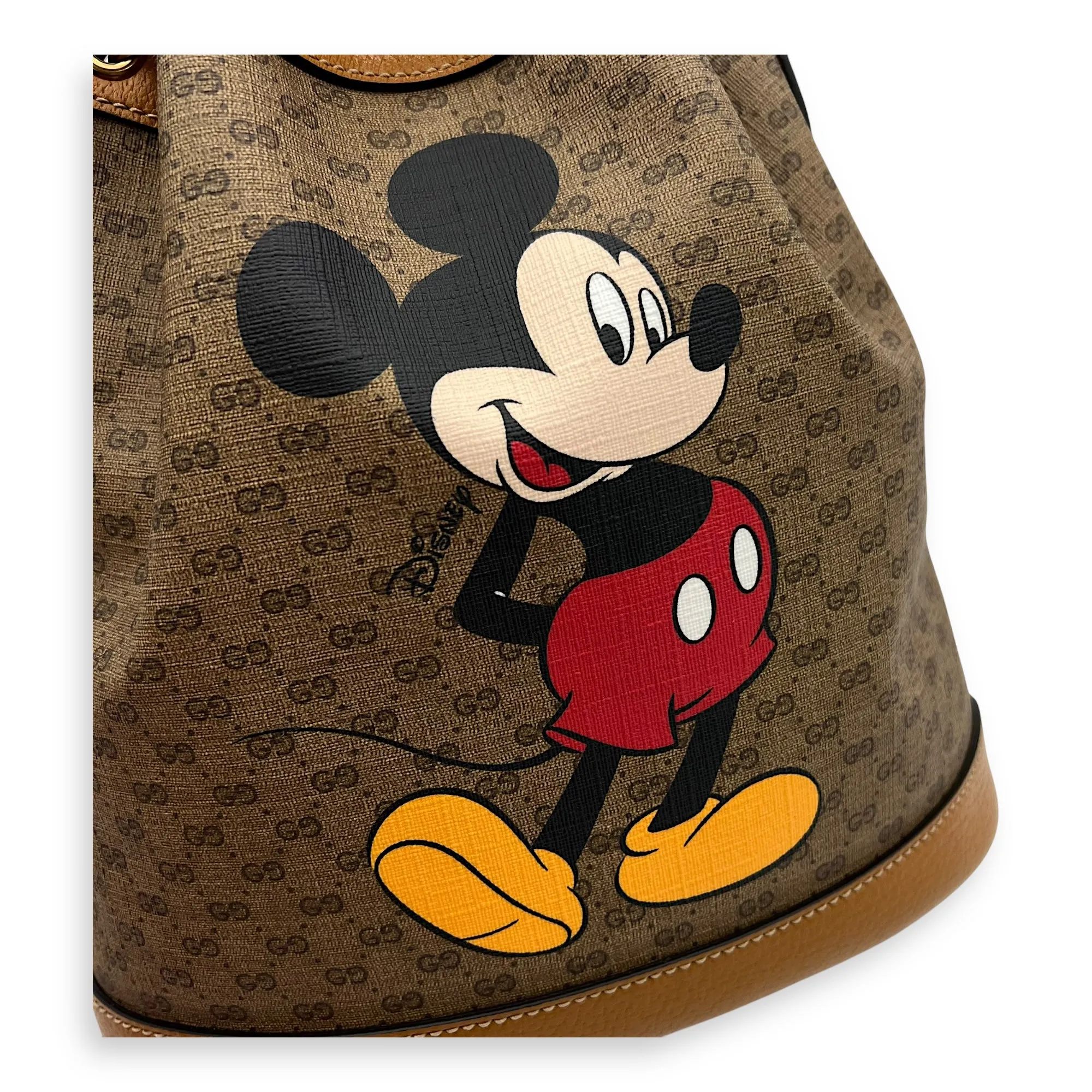 X Disney  Bucket Bag Brown in Coated Canvas, Gold hardware