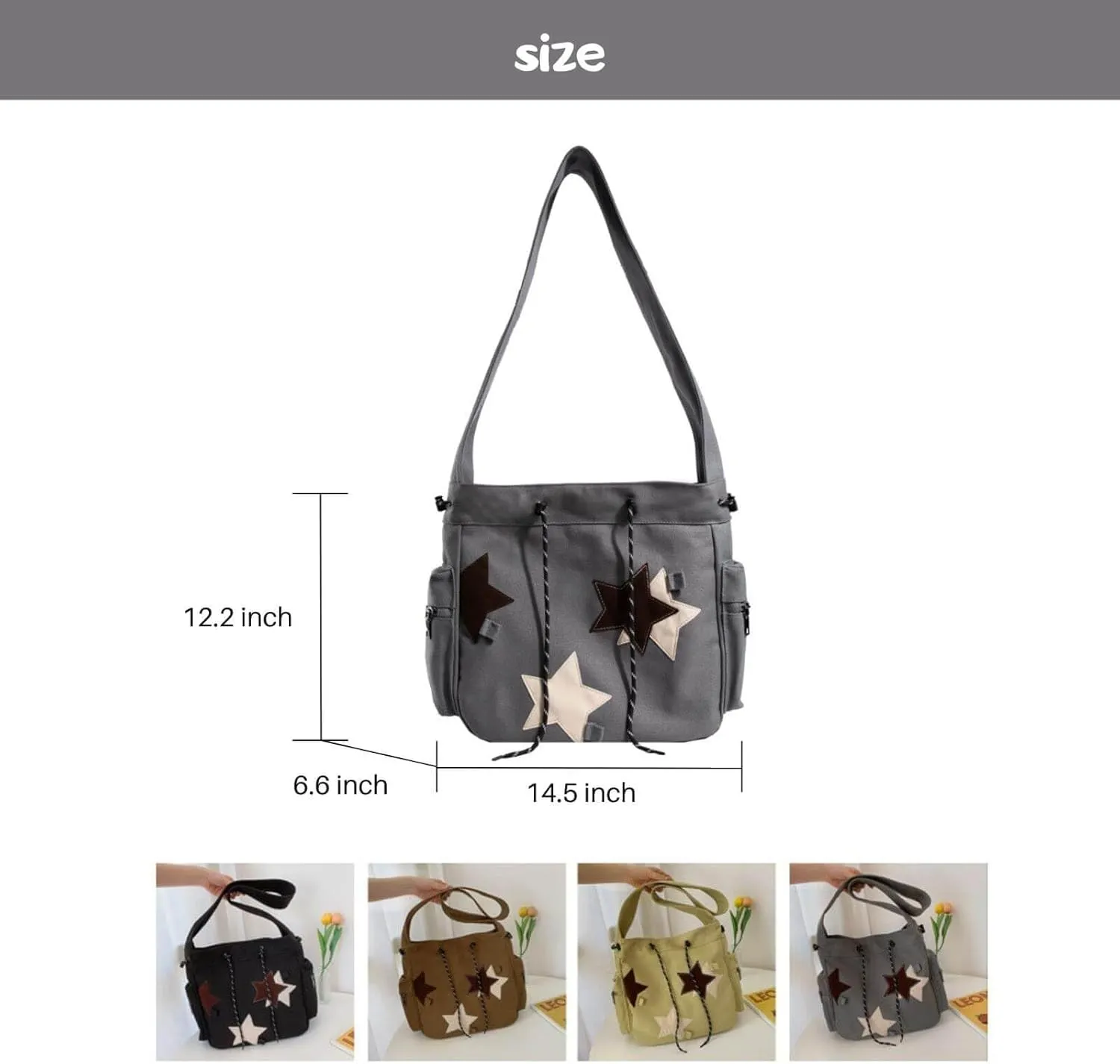 Y2K Star Canvas Messenger Bag, Cute Tote Bags Aesthetic, Small Shoulder Travel Crossbody Bags For Women