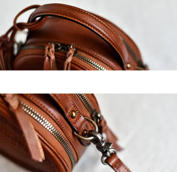 YAAGLE Female Personalized Real Leather Round Cross Body Bag YG8082