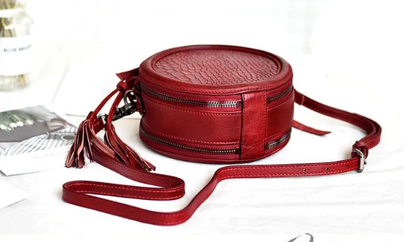 YAAGLE Female Personalized Real Leather Round Cross Body Bag YG8082