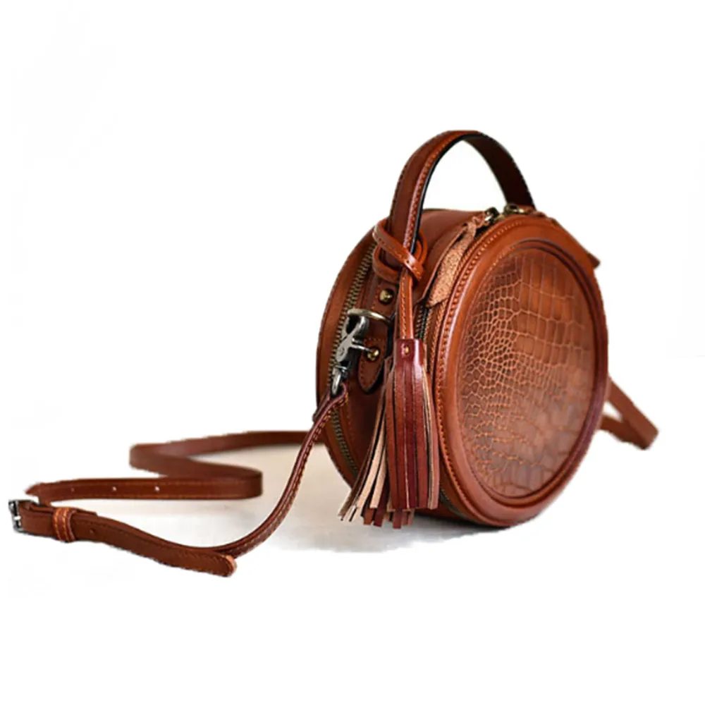 YAAGLE Female Personalized Real Leather Round Cross Body Bag YG8082