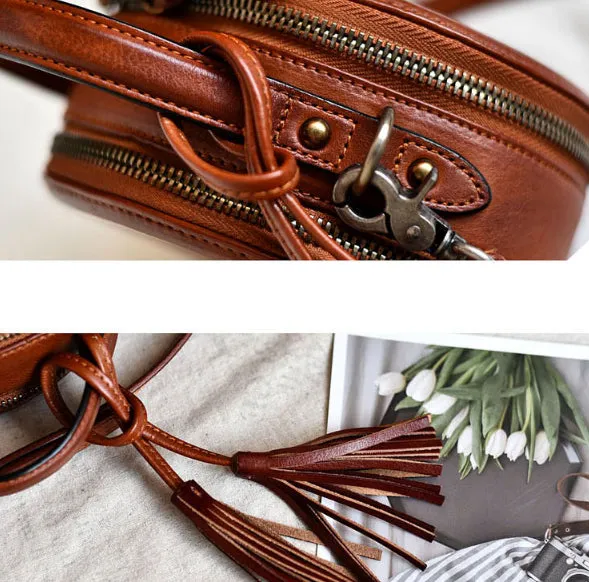 YAAGLE Female Personalized Real Leather Round Cross Body Bag YG8082