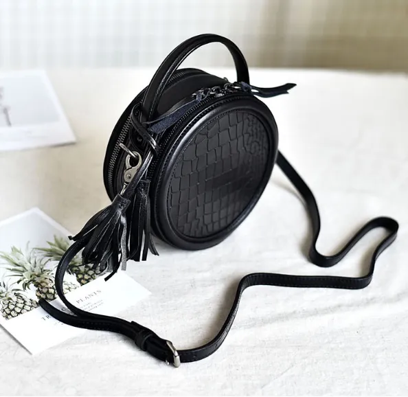 YAAGLE Female Personalized Real Leather Round Cross Body Bag YG8082