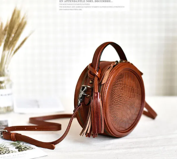 YAAGLE Female Personalized Real Leather Round Cross Body Bag YG8082