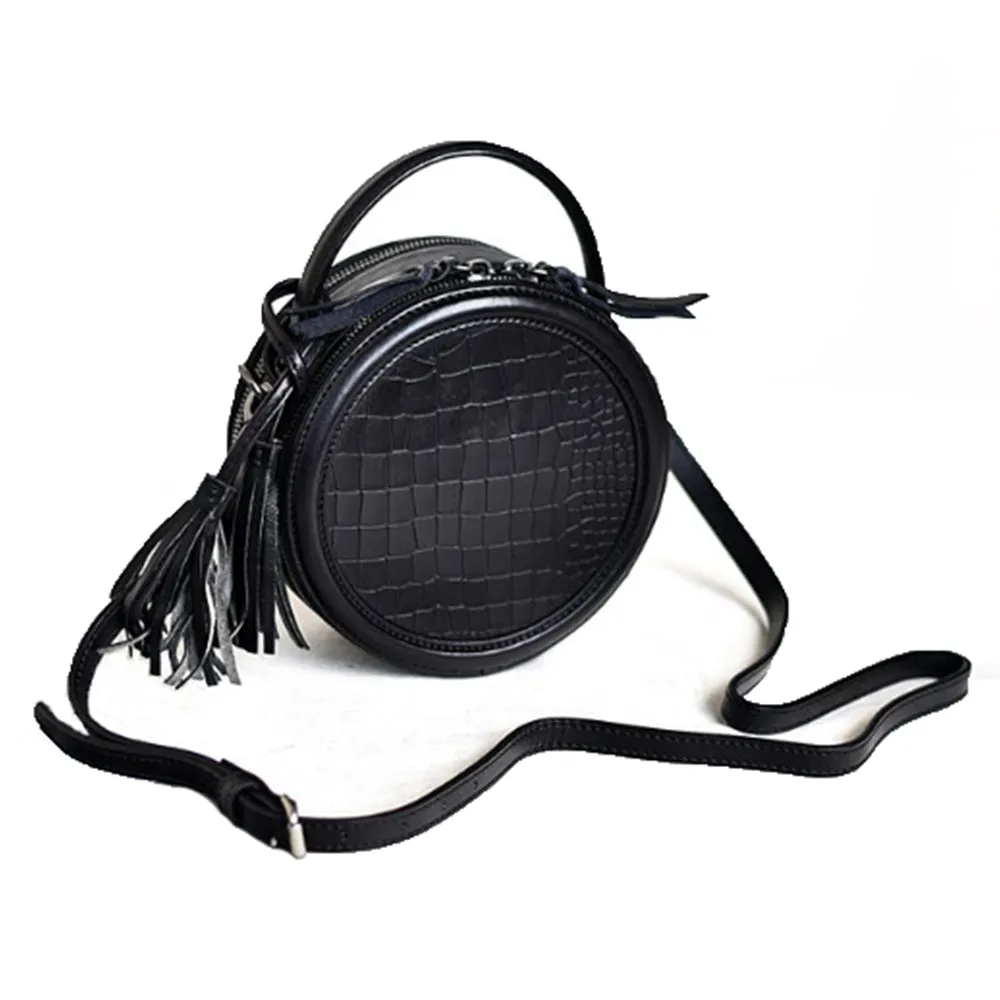 YAAGLE Female Personalized Real Leather Round Cross Body Bag YG8082