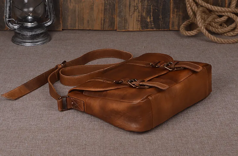 YAAGLE Men's Tanned Leather Business Briefcase Messenger Bag YG9042