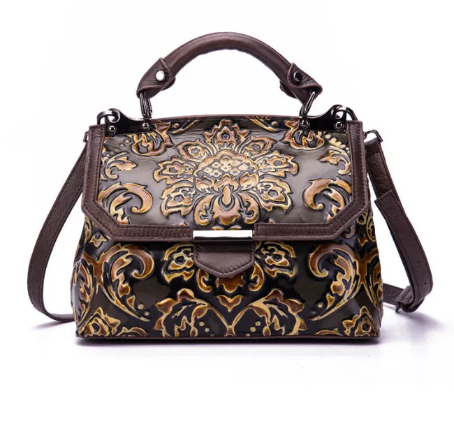 YAAGLE Women Retro National Embossed Shoulder Handbag YGWX107