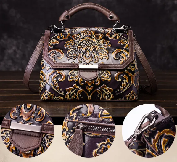 YAAGLE Women Retro National Embossed Shoulder Handbag YGWX107