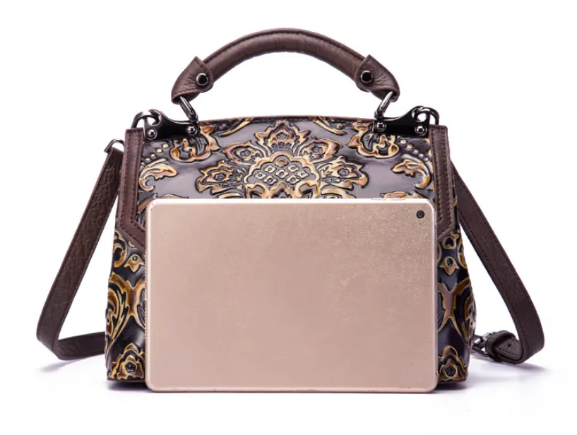 YAAGLE Women Retro National Embossed Shoulder Handbag YGWX107