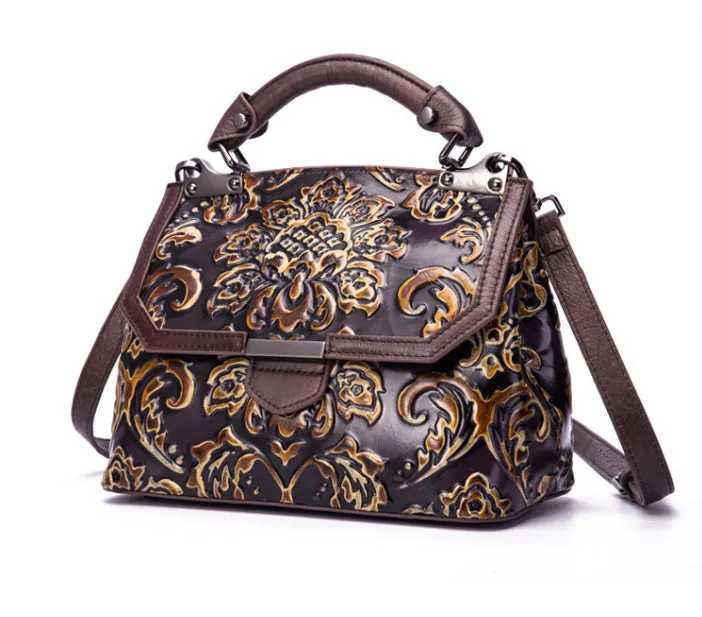 YAAGLE Women Retro National Embossed Shoulder Handbag YGWX107