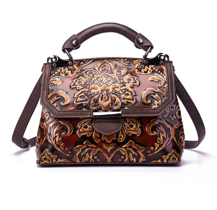 YAAGLE Women Retro National Embossed Shoulder Handbag YGWX107