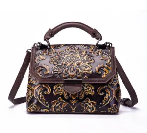YAAGLE Women Retro National Embossed Shoulder Handbag YGWX107