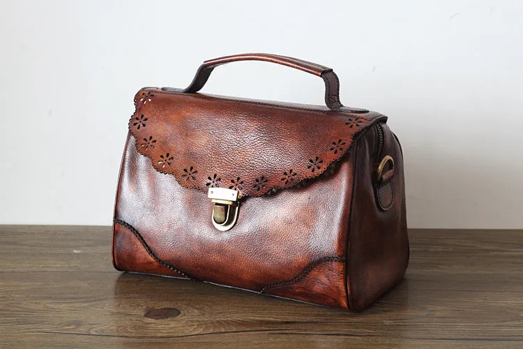YAAGLE Women Vintage Tanned Leather Flap Shoulder Bag Tote YGPD2099
