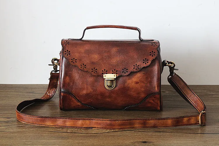 YAAGLE Women Vintage Tanned Leather Flap Shoulder Bag Tote YGPD2099