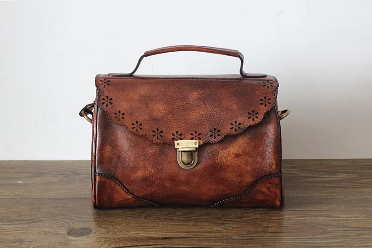 YAAGLE Women Vintage Tanned Leather Flap Shoulder Bag Tote YGPD2099