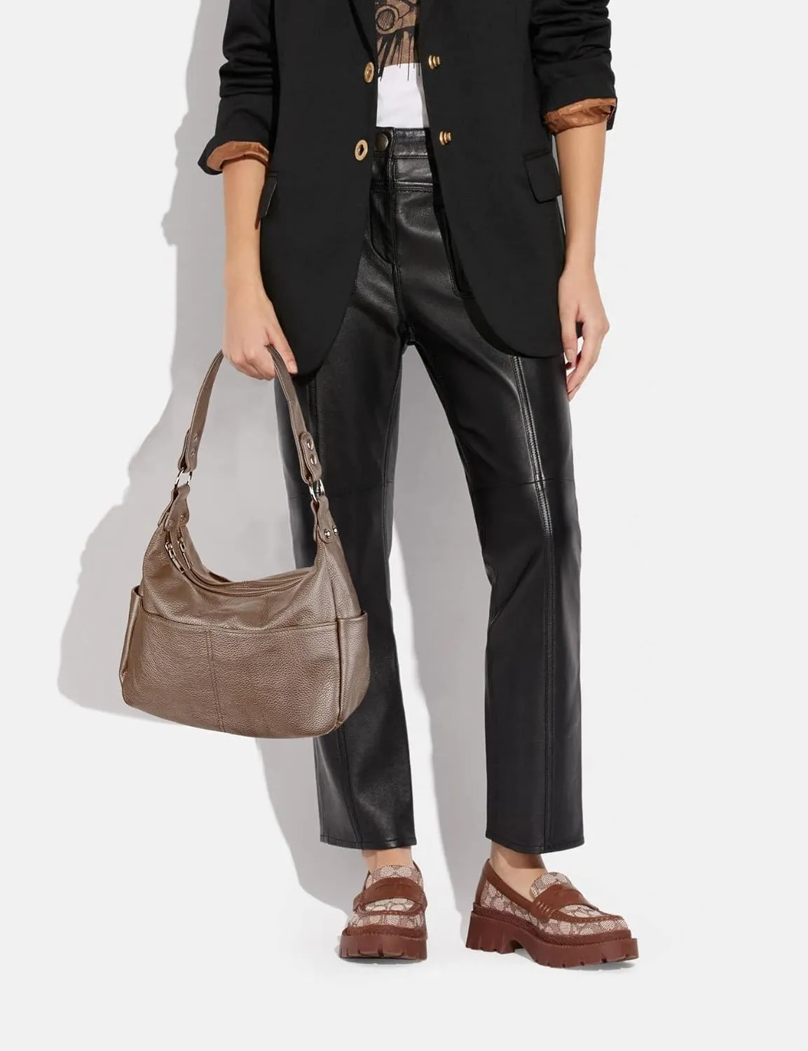 YALUXE Genuine Leather Shoulder Bags Hobo Handbags Purses with Double Zipper Pockets and Crossbody Strap for Women