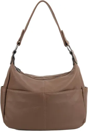 YALUXE Genuine Leather Shoulder Bags Hobo Handbags Purses with Double Zipper Pockets and Crossbody Strap for Women