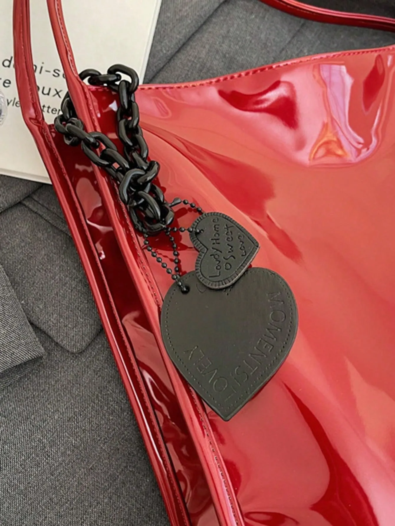 Yogodlns Stylish Patent Leather Tote Bag Solid Color Large Capacity Shoulder Bag Bucket Bags Underarm Bag For Daily Use-FD