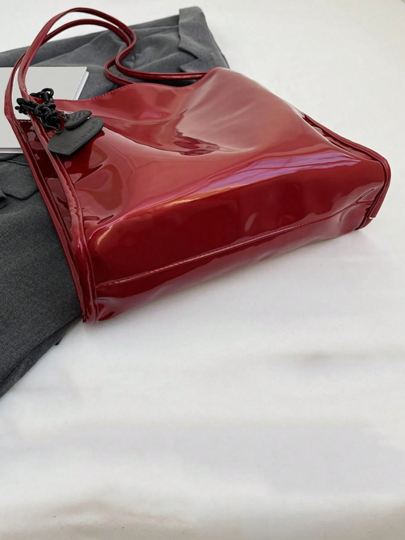 Yogodlns Stylish Patent Leather Tote Bag Solid Color Large Capacity Shoulder Bag Bucket Bags Underarm Bag For Daily Use-FD